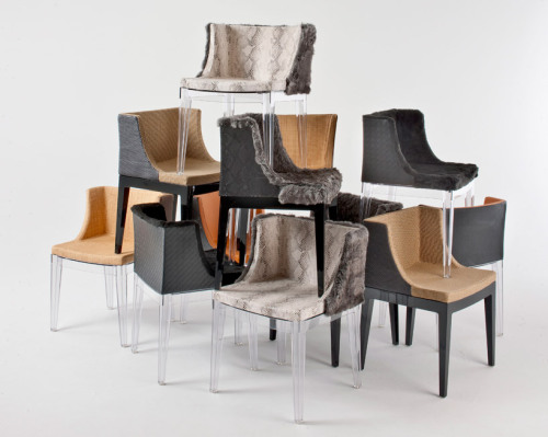 This week at Salone di Mobile in Milan Lenny Kravitz debuted his reinterpretation of six &#8216;mademoiselle&#8217; chairs, which were originally designed by Philippe Starck for Kartell.
Click on the photo to see interviews with Kravitz and Starck about their collaboration. 