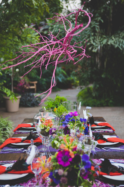 inspirationleigh:

I love the neon pink hanging tree branch!
