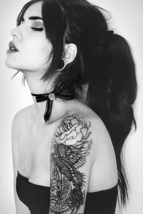 Tags girl tattoo beautiful Black and White portrait