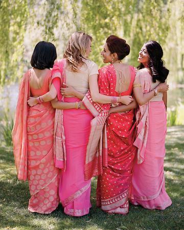 These hot pink saris are BEAUTIFUL bridesmaids dresses