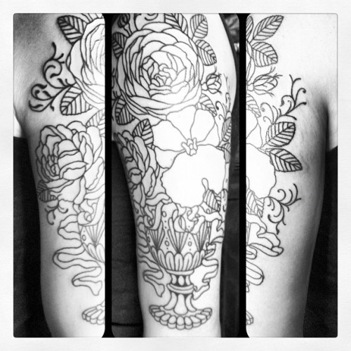  flower vase outline tattoo