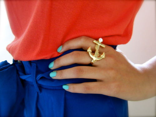Anchor's Away  (fashion,ring,nails,blouse,shorts,royal blue,cute,love it,anchor,style)
