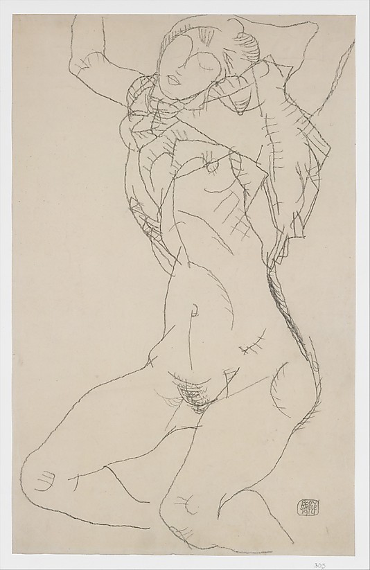 Reclining Semi-Nude with Arms Raised
Egon Schiele  (Austrian, Tulln 1890–1918 Vienna)
Date: 1914
Medium: Graphite on paper
Dimensions: H. 12-1/8, W. 19-1/8 inches (30.8 x 48.6 cm.)