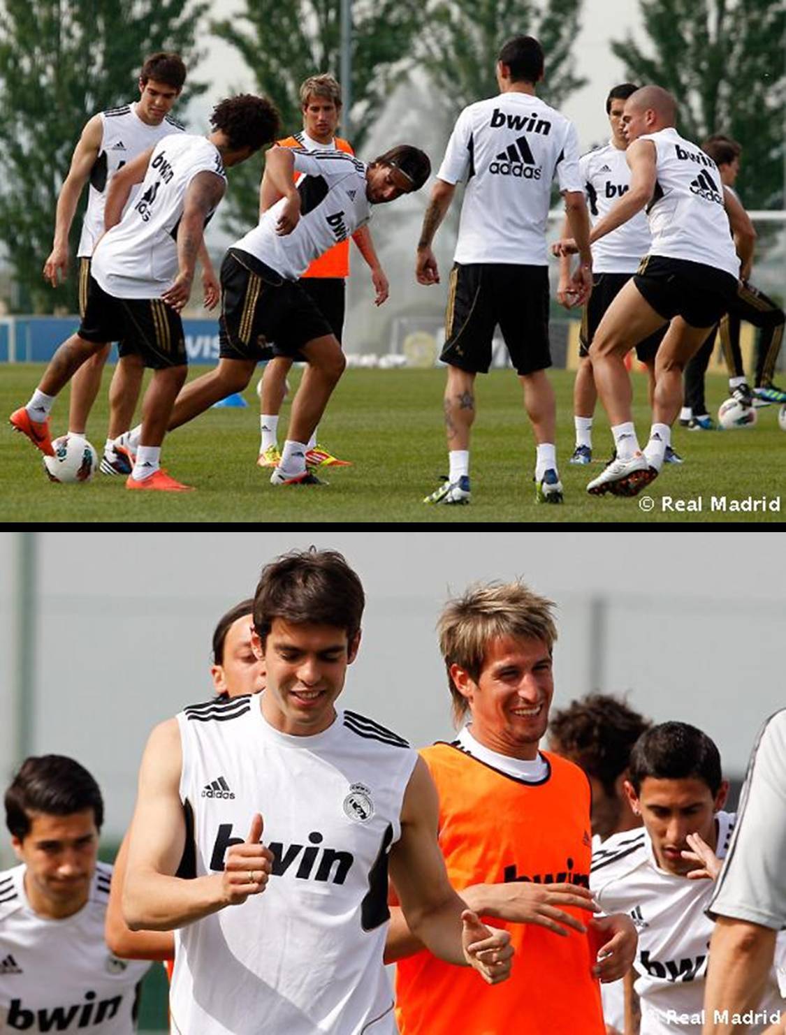 Kaká in good spirits! Me gusta  ♥I didn&#8217;t see Cristiano on any of the pics. Hope he has just a day off and everything is OK.Training 11.05.2012
My other tumblr: Eclectic Interests and Beautiful Sports