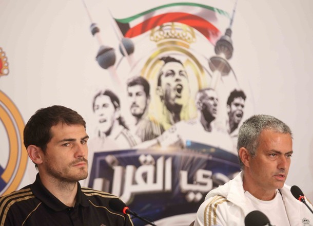 Tired Mou and Iker at the press conference in Kuwait, 15.05.2012. (Photo from Getty Images)
Of course the inevitable Messi-Cristiano question came up.
&#8220;We won the championship thanks to all the players on the squad, but Ronaldo is special because he scores goals in all sorts of ways and in every position. He and Messi are above the rest and, if there is any justice in football, Cristiano will win the Ballon d&#8217;Or this year.&#8221; - José Mourinho -
&#8220;Ronaldo is one of the two most influential players in the world. He is an important pillar at Real Madrid and he is symbolising an era.&#8221; - Iker Casillas -