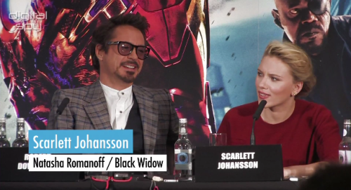 fuckyeahfeminists:  villa-kulla:  Reporter: I have a question to Robert and to Scarlett. Firstly to Robert, throughout Iron Man 1 and 2, Tony Stark started off as a very egotistical character but learns how to fight as a team. And so how did you approach this role, bearing in mind that kind of maturity as a human being when it comes to the Tony Stark character, and did you learn anything throughout the three movies that you made? And to Scarlett, to get into shape for Black Widow did you have anything special to do in terms of the diet, like did you have to eat any specific food, or that sort of thing? Scarlett: How come you get the really interesting existential question, and I get the like, rabbit food question? The respect given to you if youre a man in the entertainment business, and the respect given to you if youre a woman in the entertainment business: all perfectly summed up in one idiotically thought out line of questioning.  Wow, reading the difference between the questions is HILARIOUS. Did anyone else notice all the unnecessary ass shots of ScarJo throughout the movie, tho?