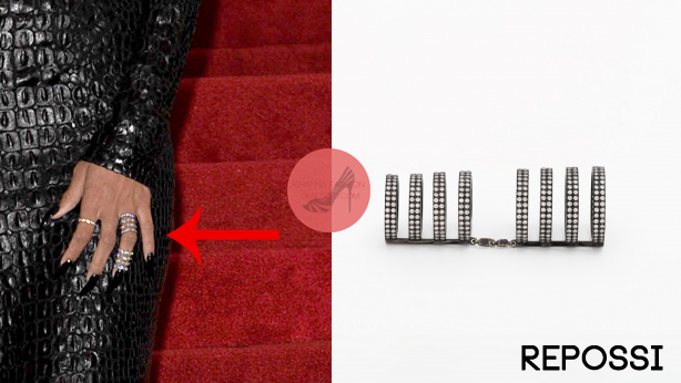Rihanna  wore a ring from Repossi&#8217;s Berbère collection on her left hand at the Met Ball Gala held back a few weeks ago. The ring features eight connected hoops and is studded with white diamonds. Visit the official website for more info.