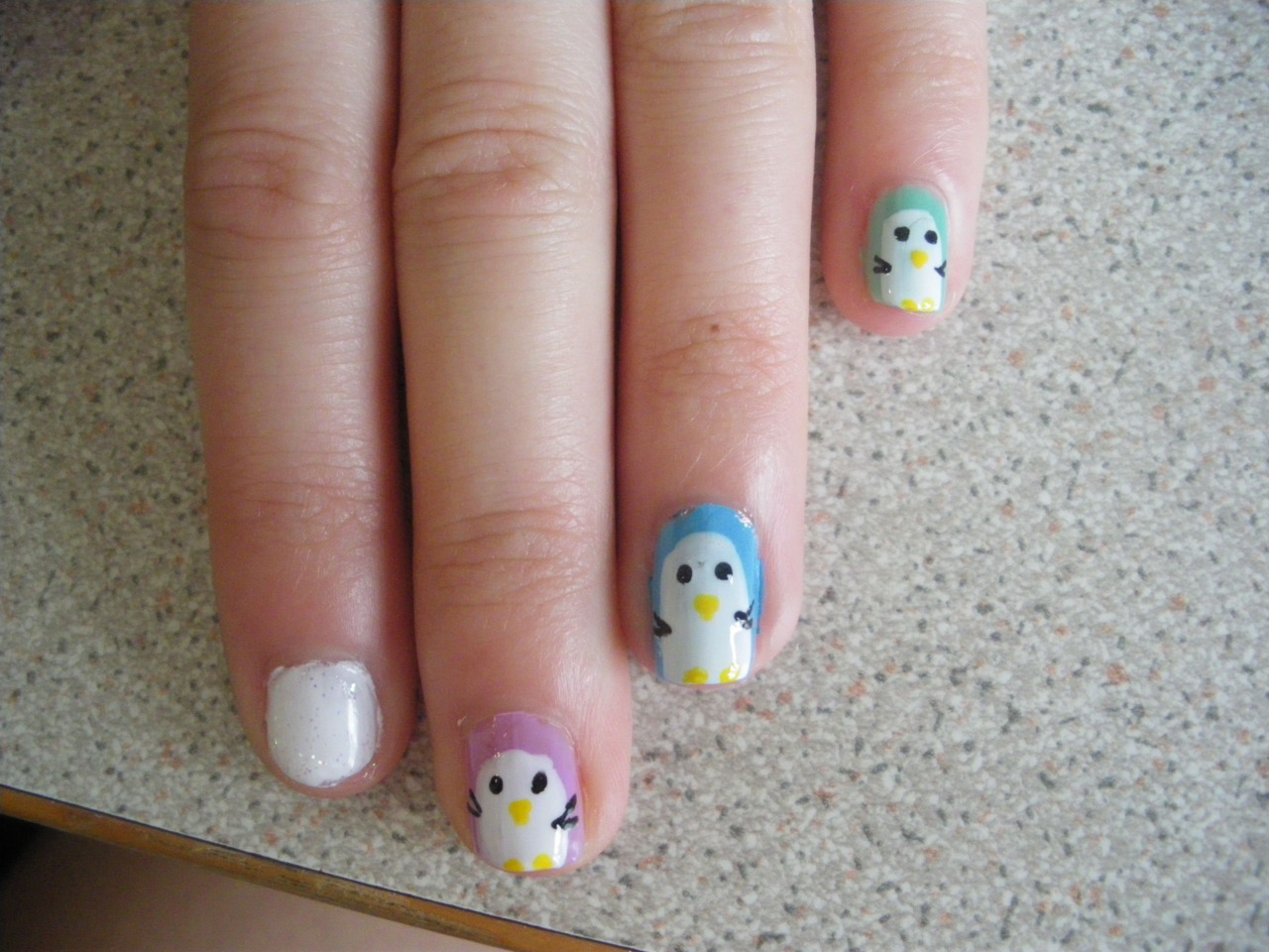 eeee. cute nail designs. pretty penguins. I used: -BarryM Matt White, Berry