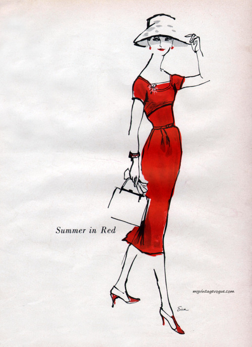 russianspies:

Summer Red by Mollie Parnis 1956 - sketch by Erica