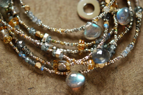 motionoftruth:

Necklace, Gemstone, Reclaimed Antique Beaded, Moss Aquamarine, Citrine, Labradorite and Sapphire, MADE TO ORDER by Petaluna