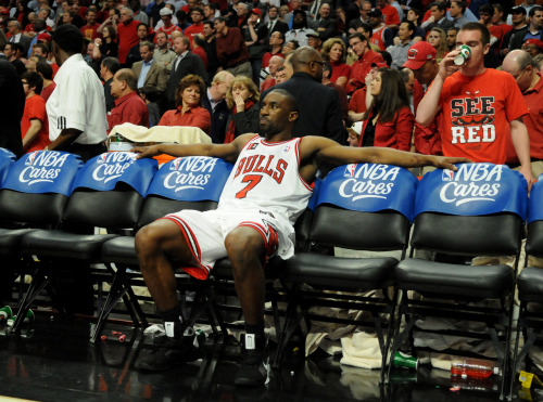 Ben Gordon traded to the Bobcats for Corey Maggette and a 2013 protected 1st-round pick.
I know this is a pic from his Bulls&#8217; days but I&#8217;d like to note that he&#8217;s saving a seat for each of the Bobcats&#8217; wins.
Attn: Mike Smith, SportsPage writer and Bobcats fan.
In all seriousness, this is a good deal for the Bobcats. I have a feeling that this deal will revive Gordon&#8217;s career. He&#8217;s moving from a crowded backcourt in Detroit to possibly the best scorer on the Bobcats (Maybe it&#8217;s Kemba). The Cats have a crowded backcourt too but I imagine Gordon will start at the 2 as Augustin and Kemba are more of 1s. In the NBA there is something I call &#8220;The Al Jefferson Effect&#8221;. This rule means that someone will end up putting up numbers on a bad team. Gordon will fill that role. The Cats also got a 1st round pick from the Pistons - A lottery-protected in 2013, top-eight protected in 2014, top-one protected in 2015 and unprotected in 2016. The deal is a rebuilding move for the Pistons. They saved about $14M dollars. I don&#8217;t see the Pistons being out of the bottom 10 in the next few years. I should also mention that I don&#8217;t like Maggette&#8217;s game.
The next move I would do if I were the Bobcats is trade the 2nd overall pick to Cleveland from the 4th and 24th picks in the draft. With the 4th Pick take Harrison Barnes. Barnes will be able to start at the 3 and will instantly be able to score. He still needs to develop some skills but the talent is there. With the 24th pick, take a big. Draymond Green, I&#8217;m not sure if he can play the 4 but he can rebound, score, pass, and is said to be a good leader. Jared Sullinger, A year ago there was no way he&#8217;d drop to the 20s. He has back concerns though. Maybe take a guy who I think has high upside in Andrew Nicholson. He&#8217;s a very efficient scorer.
If the Bobcats wanted to, they could trade Augustin (even though I like him more than Kemba). I&#8217;m not sure they&#8217;d want to but they should consider it. It seems like they&#8217;re never going to play Tyrus Thomas so shop him. If you can get anything for him that won&#8217;t hurt your cap, do it.  He&#8217;s a veteran but not a leader for the young core. I read somewhere a suggestion that he should be their amnesty. I&#8217;m not sure if I&#8217;d do that, but I&#8217;ve loved his talent for a long time, he must have value somewhere.
Despite a historically bad season, If the Bobcats play the draft right they could have two first round picks three years in a row. That could be a solid foundation. Three of them could be in a decent spot. If it&#8217;s a good core to build around, they will have the money to bring in a star or some very good veterans going forward. I guess I&#8217;m saying, Mike Smith, it may have been a terrible season last year, but it could be worse. Maybe you&#8217;ll get lucky and Jordan will get kicked out of the game again.