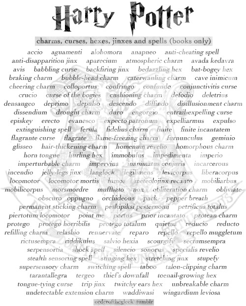 List Of Spells Charms And Curses From Harry Potter