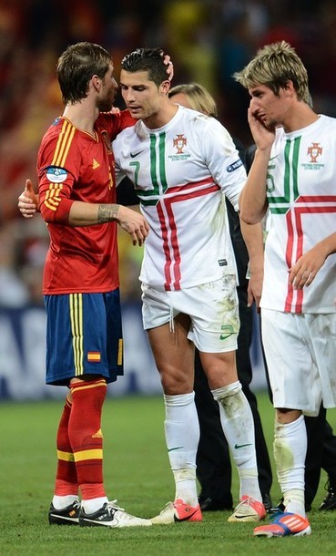  After the big fight. Friend will be friends.
EURO 2012 - semi-final Portugal vs. Spain, 2:4 (penalties), 27.06.2012(via Photo from Getty Images)