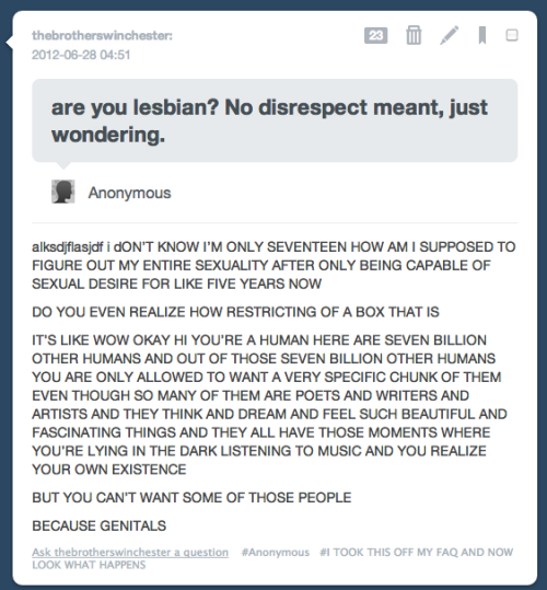consulting-meerkat:

charlotteness:

heylauren:

BECAUSE GENITALS.

oh the glory of this answer. 

BECAUSE GENITALS.
yes.
