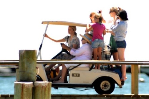 
Taylor Swift and Dianna Agron in Cape Cod with the Kennedys. Golf cart driven by Ethel Kennedy. July 3rd.
