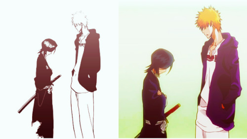 rinaissance:

Has anyone picked up on this? Yes? No? Either way, let me tell you how achingly beautiful I find this scene, not that fellow IchiRuki shippers can hear me from the roar of their flailing and all their raging emotions whenever Farewell Swords is brought into discussion. 
DO YOU KNOW WHAT HURTS ABOUT THIS SCENE THE MOST? It’s not the fact that they are both looking away from each other, avoiding each other’s gazes. No. It’s not that. It’s the fact that Rukia has her arms folded and Ichigo has his hands shoved into his pockets, that makes my heart bleed like there’s no tomorrow.
It’s like, they both want to hold on or reach out to each other or simply never let go, but they both know better than that. He has a life he cannot left behind and so does she. But then again, there is fear that this could be the last time and the silence hovers above them as they come into terms with this possibility. 
Rukia stays still and reminds herself a hundred, a thousand times that she can still see him even if he can’t. And Ichigo, feigning half annoyance and half indifference, thinks back to his dad being a Shinigami, Aizen and goddammit the many wounds that have yet to kill him, and realises that nothing is ever impossible in this world.
He is Ichigo and she is Rukia and there can never be a last time between them. 
So Ichigo finally looks at her, hands gripped tight, still shoved inside his pockets. Just one look, one look.And she does, struggling to stay unmoving like him.“Later, Rukia.”

SO OKAY. TELL ME HOW THIS TWO CANNOT BE END GAME? HOW HOW HOW? OMG I CAN HEAR MY HEART BREAK.
This is so totally going to that IchiRuki angsty one shot I’m working on. 
