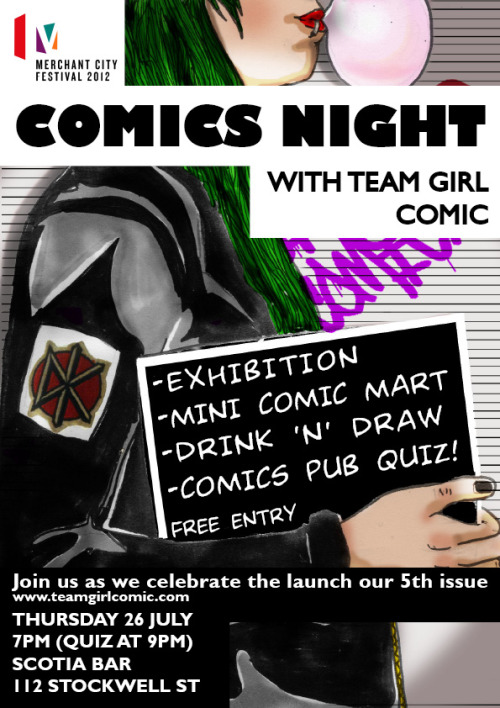 To celebrate the release of our 5th issue, we&#8217;re hosting a special night of comics-themed fun, as part of the Glasgow Merchant City Festival. Hope to see you all there!<br /><br /><br /><br />
Here&#8217;s a link to the facebook event: http://www.facebook.com/events/503624689662931/