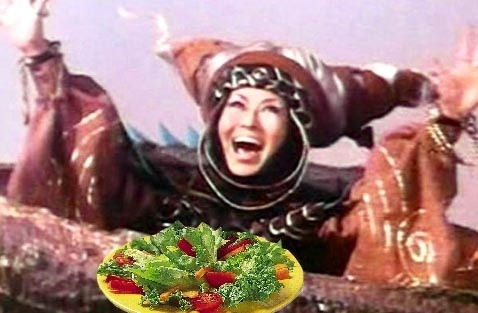 laughing with salad