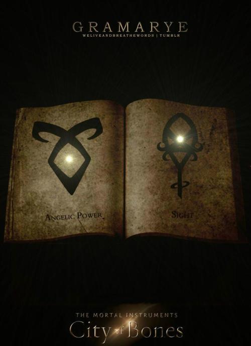 
Gray is short for ‘Gramarye.’ It means ‘magic, hidden wisdom.’ In it is copied every rune the Angel Raziel wrote in the original Book of the Covenant. There aren’t many copies because each one has to be specially made. Some of the runes are so powerful they’d burn through regular pages.
