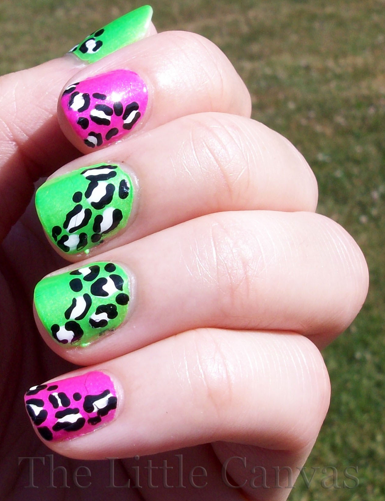 more neon leopard nail art using China Glaze Hang Ten Toes and I'm With the
