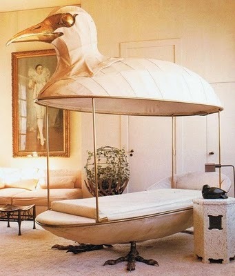 Canopy bed sculpture by Francois Lalanne in an early Paris apartment living room of Jacques Grange, circa 1982
Jacques Dirand photography
