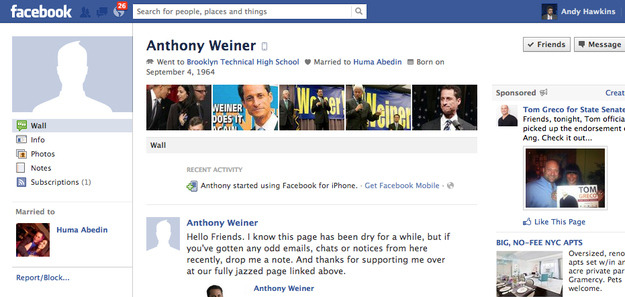 Anthony Weiner Is Back On Facebook - BuzzFeed