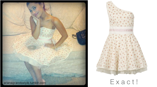 Requested: Ariana wore this super cute Liberty Tilly Dress by Jones and Jones. The dress is not available online anymore.