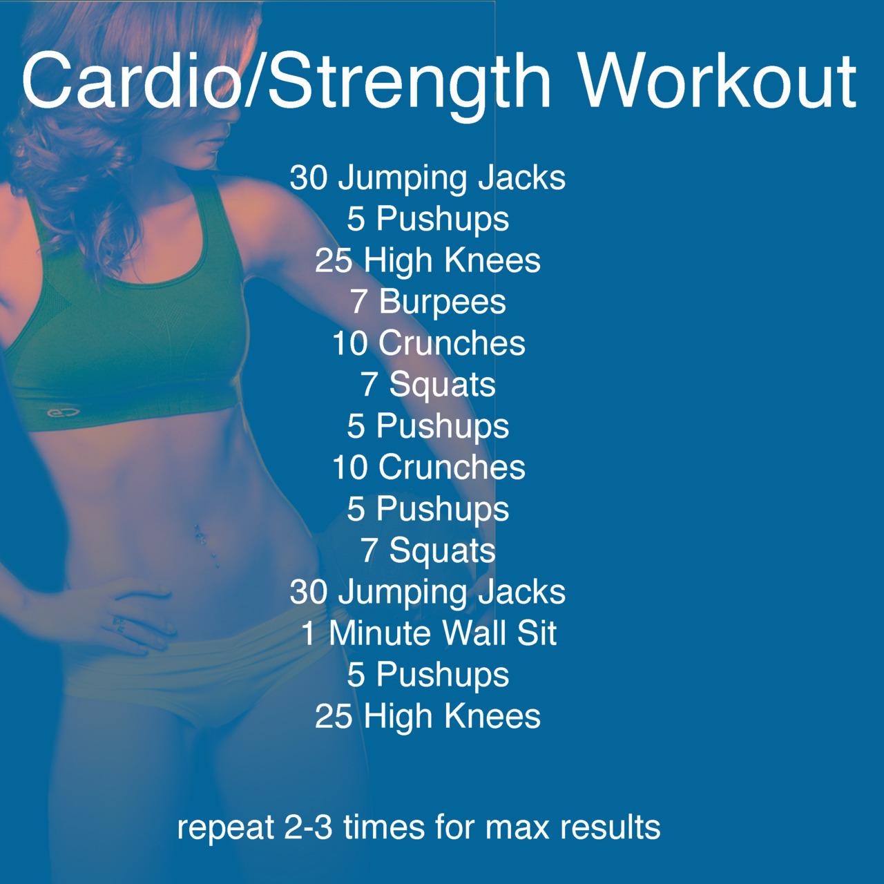 You guys were loving that workout circuit I posted yesterday. Here&#8217;s another one with a little more intensity, since it combines cardio and strength training! (Cardio burns fat. Strength training builds muscle) Remember that 3 rounds means 3 times back to back, with 30 second breaks in between each.
P.S. If you don&#8217;t know the exercise, type the name into YouTube and you&#8217;ll see tons of videos showing you the proper form!
