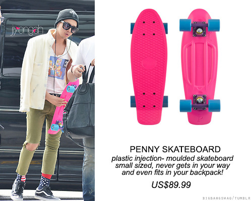 Ji @ Incheon airport heading to Shanghai. Get your own penny board here or check out Penny&#8217;s website here. They have so many cute colours!
Picture credit: gd10180188.tistory