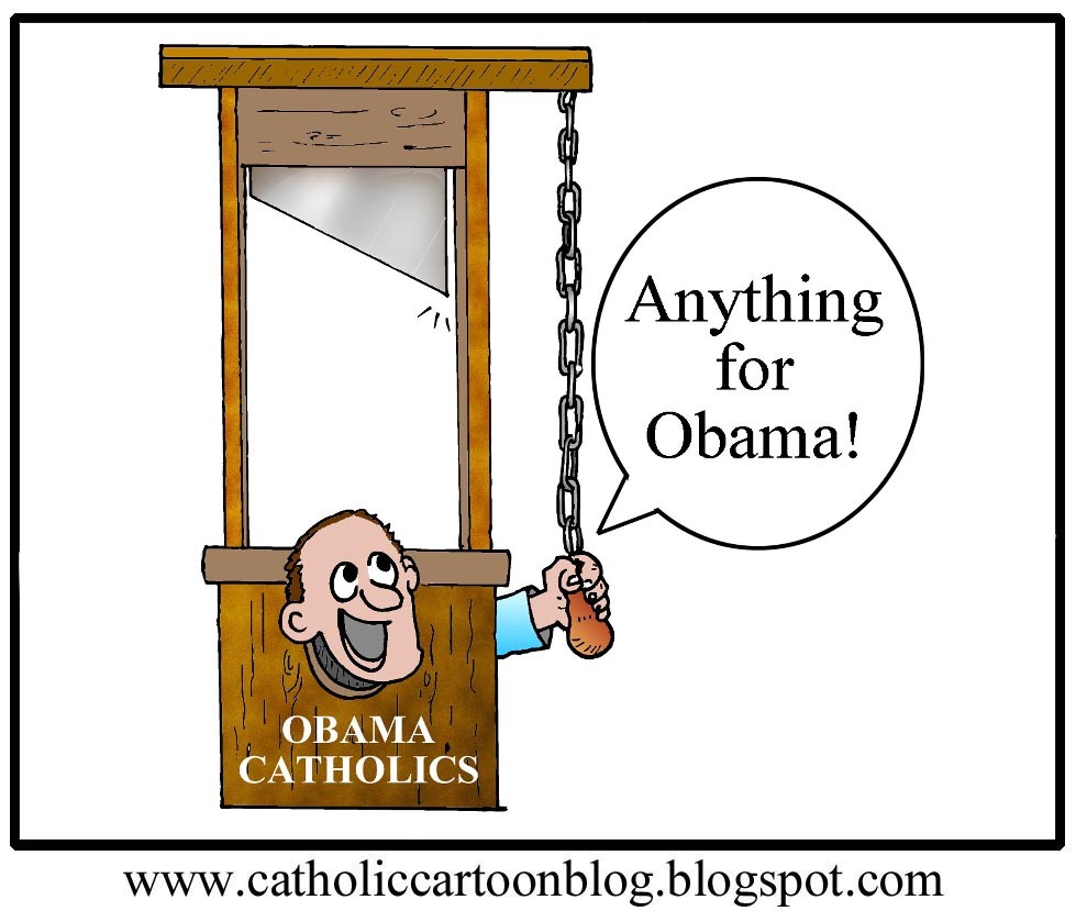Obama Catholic with head in guillotine