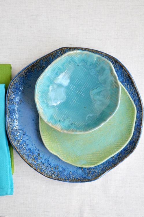 Beach Cottage handmade dinnerware from Lee Wolfe Pottery