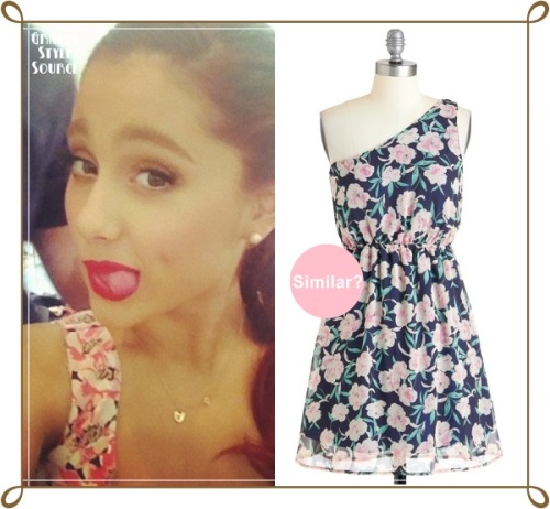 Requested: Ariana Grande in a photoshoot of &#8216;Bop And Tiger Beat&#8217;Similar Artistic Exposure Dress | $49,99  I couldn&#8217;t find a really good similar or exact dress to the one Ariana&#8217;s wearing. I also couldn&#8217;t find a &#8216;good&#8217; picture where you really can see the dress (if you have one, please submit:). I thought this was a cute dress and it kinda looks like it with the pink flowers and the green stems, hope it&#8217;s good :) 