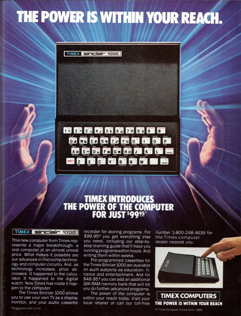 1982: for 50% of the price of the computer, you could get 16KB of additional RAM.