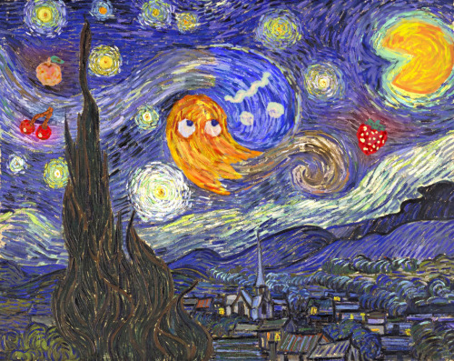 it8bit:

Starry Night at the Arcade
Pac-Man meets Vincent van Gogh Mashup
Created by Noah Gibbs
