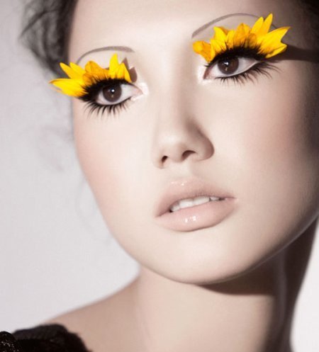 Glitter  on Makeup Yellow Flowers Lashes Make Up