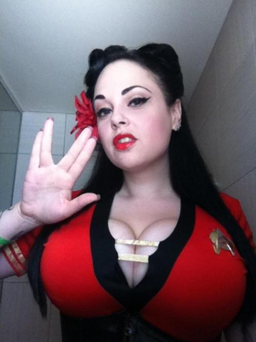 filthyguttersnipe:

Hot Geek Girl #8 is the delicious Holly Hearse who was rocking this awesome outfit at a recent Star Trek Convention. She’s most certainly the hottest Trekkie I have ever seen!
You can find much more of her in the links below…
iFriends - Tumblr - Twitter - Facebook - Fubar - Flickr - Trek Space - Model Mayhem

