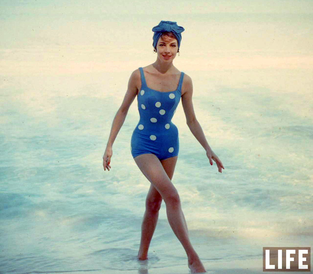 1950s-Polka Dotted One-Piece Swimsuit Fashion