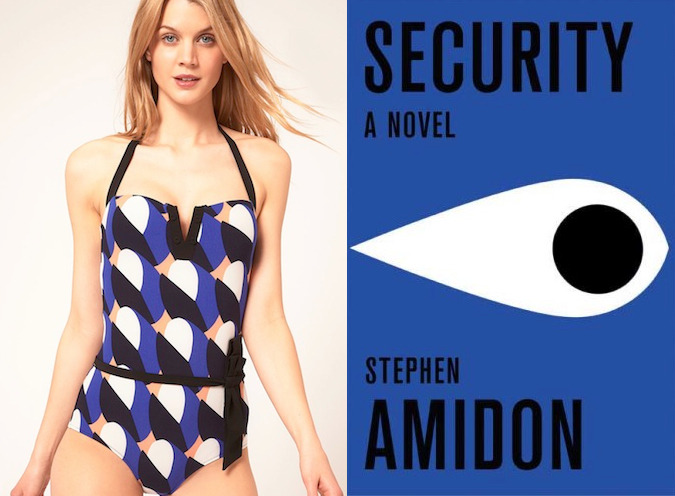 The book: Security by Stephen Amidon <br /><br />The first sentence: “The alarm came in just as he was leaving the office.”<br /><br />The bathing suit: Princesse Tam Tam Cloud Print Swimsuit