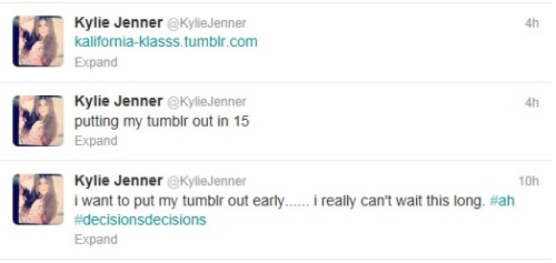 
Kylie announced her Tumblr early!!!
http://t.co/dMnTi8ud
