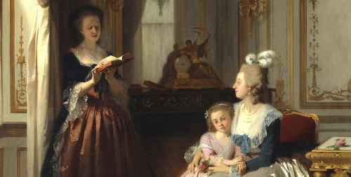 Detail of Madame de Lamballe reading to Marie Antoinette and her daughter by Joseph Caraud, 1858.
This painting sold at auction in 2005 for $15,275.