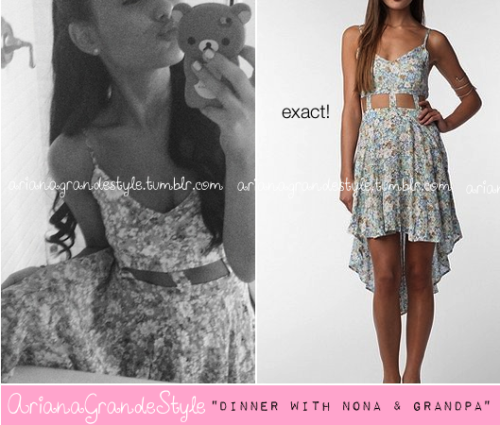 Ariana posted this pic on instagram with the caption &#8220;Off to dinner with Nonna and Grandpa.. Xoxo&#8221;. Exact Reverse Lattice Waist High/Low Dress from Urban Outfitters.