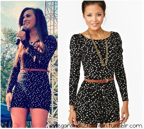 This is the black star print romper Megan wore during a performance.
You can buy it here for only $58 from Nasty Gal!