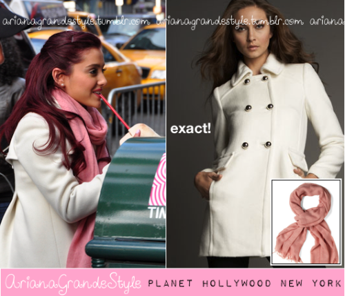 Ariana looked adorable at Planet Hollywood in New York last year :) Exact Milly Crosby Coat from Neiman Marcus Pink scarf from Modcloth 