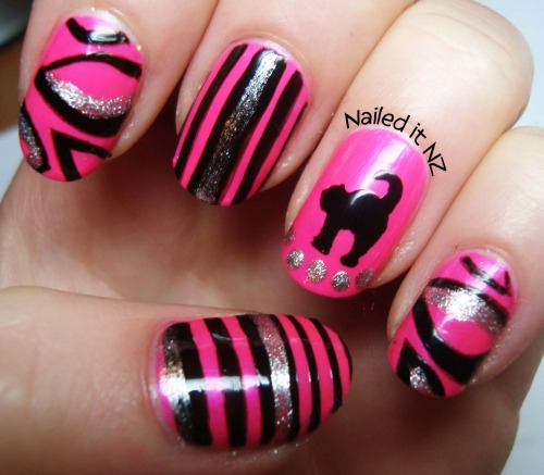 Hot pink cat nails! Well, on one finger anyway. These were SUPER easy to do!