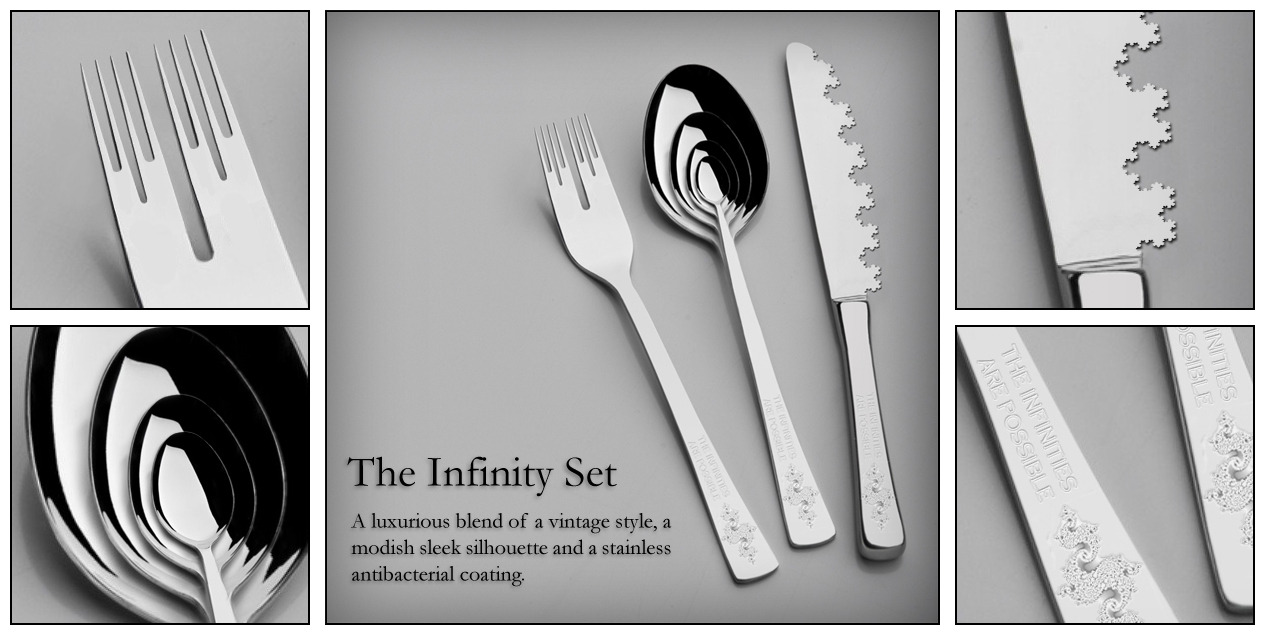 Fractal flatware. Best appearance of fractals since this collection of satellite photos demonstrating Earth’s fractal geography patterns. (via fractalforums)