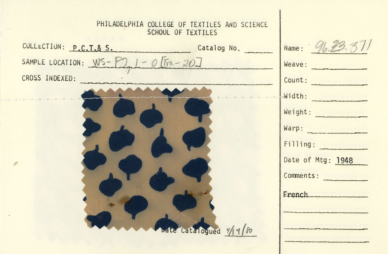 Geometric print on silk.  Unknown manufacturer.  France.  1948.  