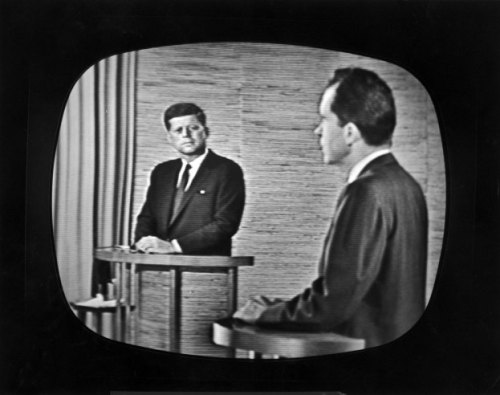 LIFE.com remembers the legendary Kennedy-Nixon debates in the fall of 1960 — and the look and feel of a contest often cited as the first &#8220;modern&#8221; presidential campaign.
Pictured: Presidential candidate Richard M. Nixon (right) speaks during a televised debate while opponent John F. Kennedy watches, 1960.