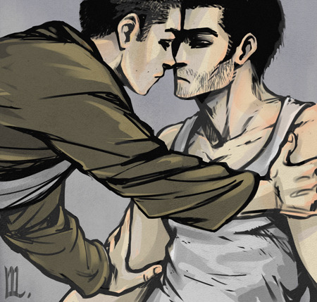 saucefactory: roncheg: Sterek sketch This is a sketch? Damn. It’s a masterpiece. I can’t stop staring at the way Stiles’s thumb is pressing into the skin of Derek’s shoulder. I’d wanna grip those biceps, too. Guh. 