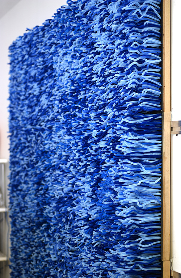 Pipe cleaners on panels used for the wall background on Fresh Hybrid by Sandy Skoglund
