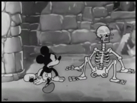 
Mickey Mouse and a boney friend in Walt Disney’s “The Mad Doctor” (1933)
